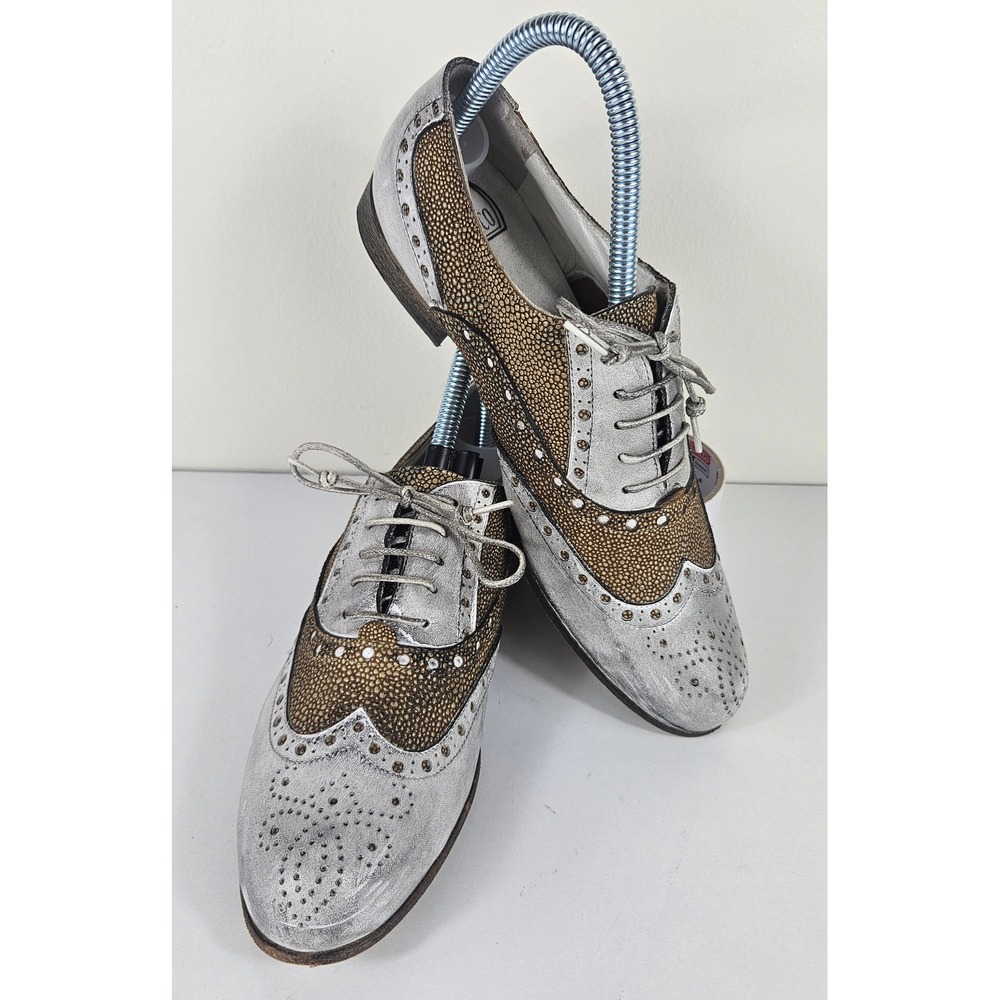 Arsenico Italy EU 36.5 Embossed Stingray Shagreen Leather Wingtip Brogue Oxfords